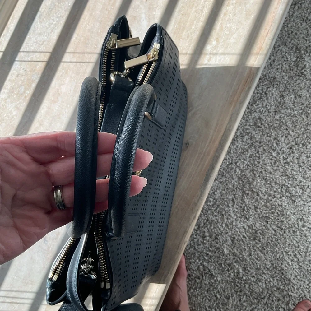 Tory Burch Black Satchel with Laser Cut Dot Design - Picture 2 of 4